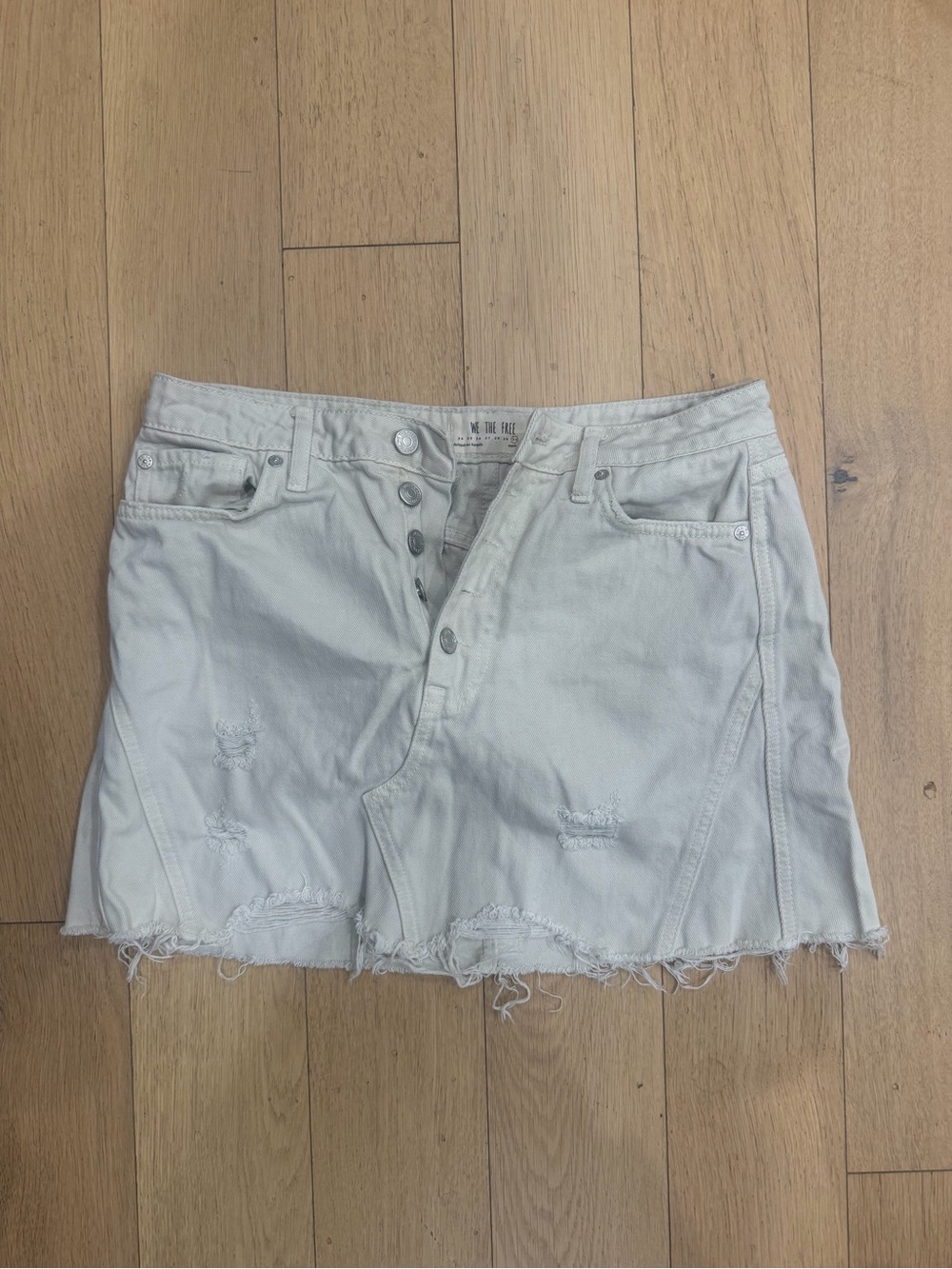 We The Free Light Beige Distressed Denim Shorts